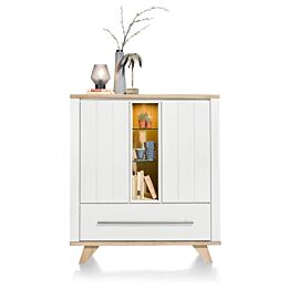 Jardin, Highboard 125 Cm 2-Deuren + 1-Lade (+ 2 Binnenin) + 3-Niches (+ LED) - Wit